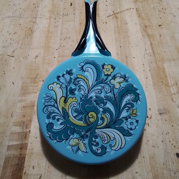 Vintage Other - Vintage Enamel Pan Teal Paisley Retro Cookware 9 inch Skillet NOS